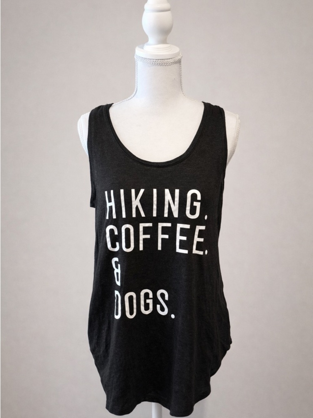 Black Graphic Tank Top "Hiking. Coffee. & Dogs." - Picture 1 of 1